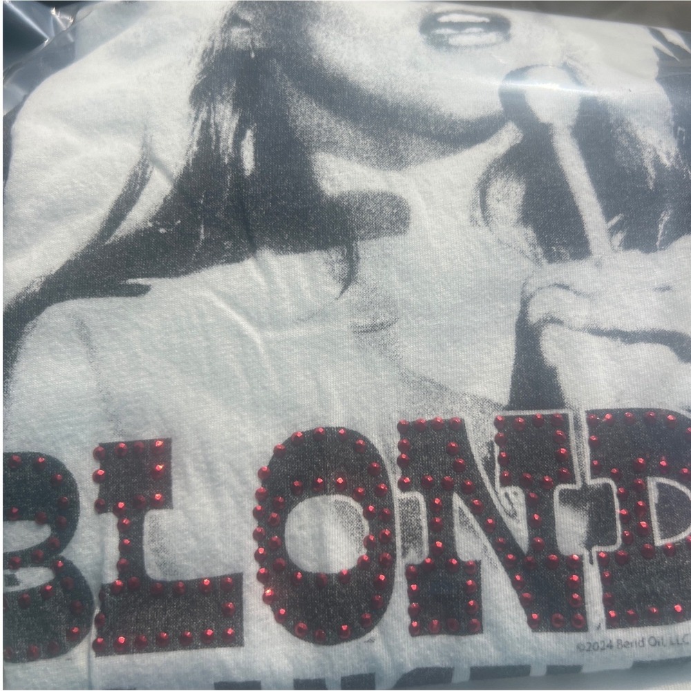 Vinyl Icons Blondie Debbie Harry Rhinestone Graphic Crop T-Shirt White Small
